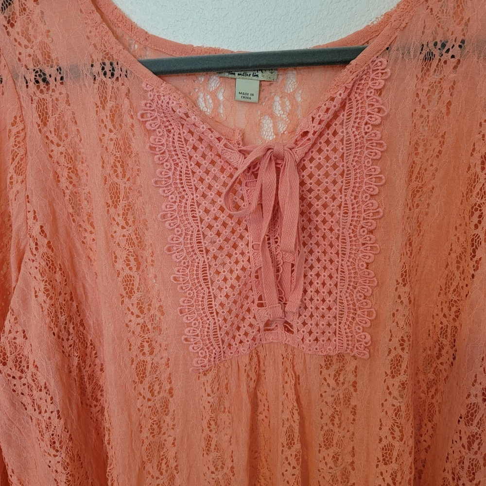 One World Coral Lace Boho Top Sz 2X - Picture 2 of 10